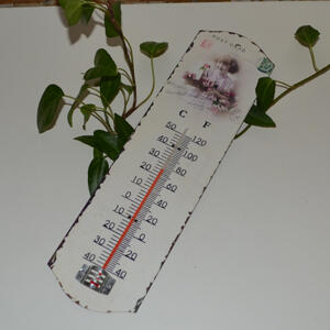 Klockor & termometrar - Termometer - flicka med rosa blommor